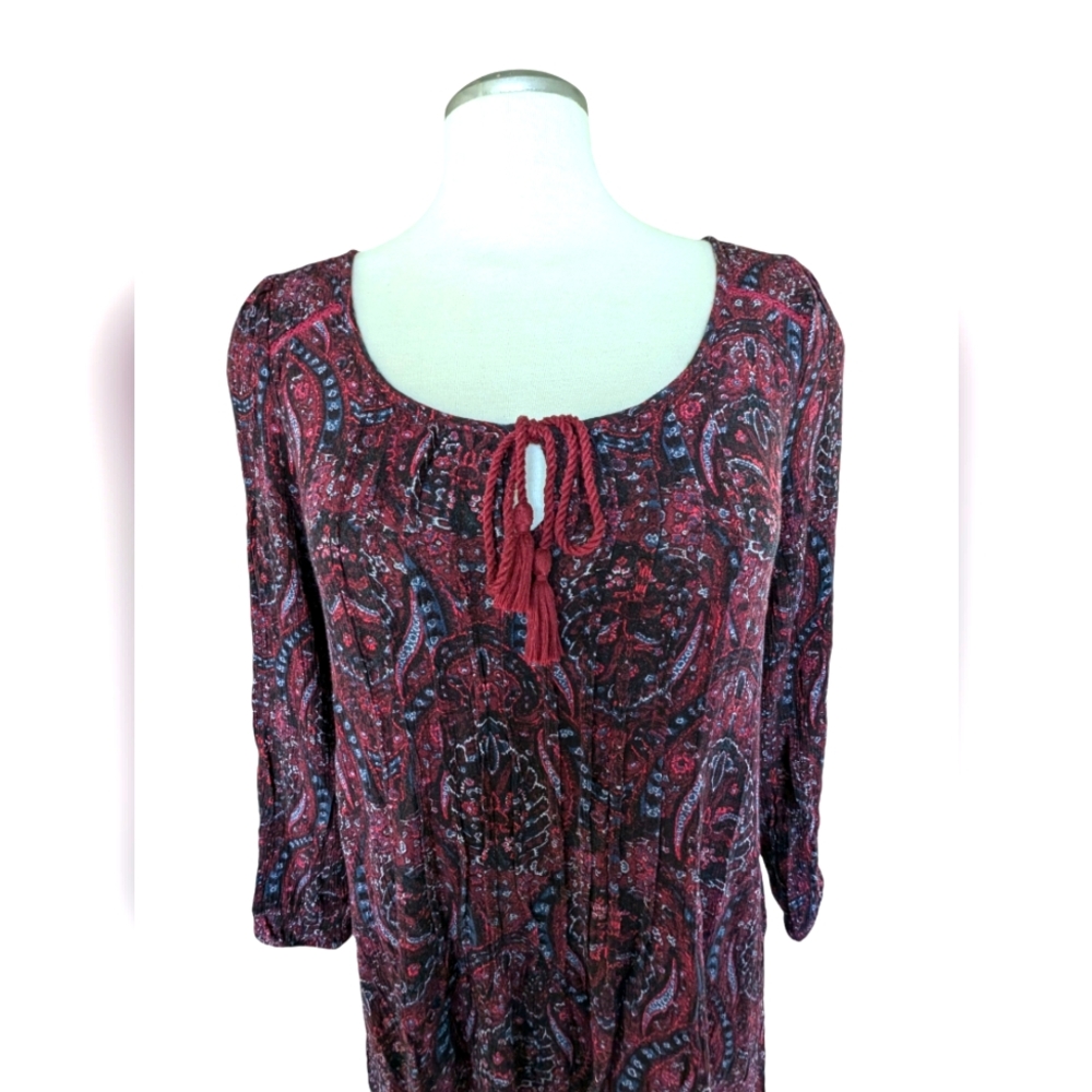 American Eagle Boho Maroon & Navy Size Medium Dress Ruffle Flowy